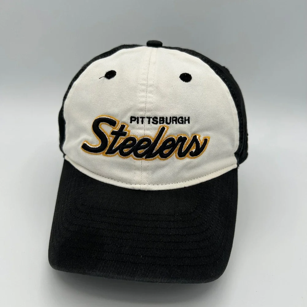 Vintage Pittsburgh Steelers Hat Reebok Mens L/XL Black White Sportswear Y2K